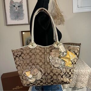 Coach Tan and Yellow Floral Tote